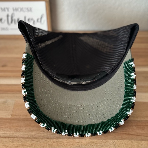 Richardson custom beaded  Olive and Black Trucker Hat with Fish Patch